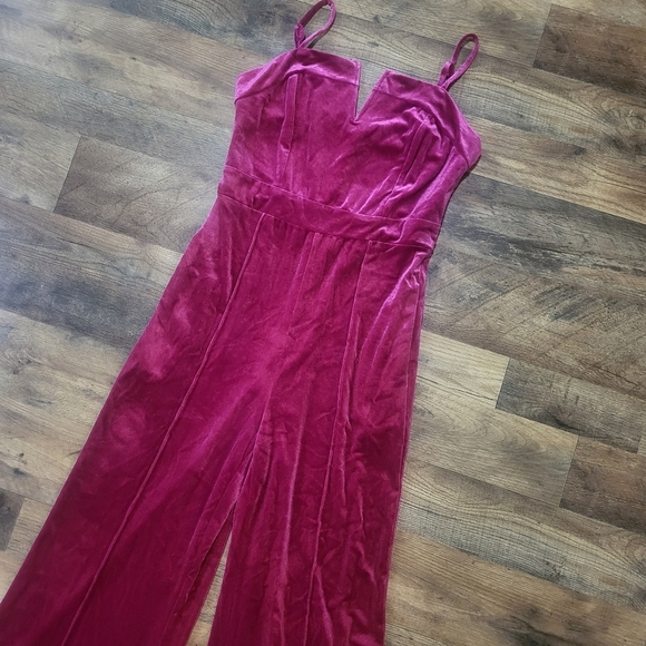 Blencot Women's Pink Sleeveless Velvet Wide Leg Overall Jumpsuit Size Small - Picture 3 of 10